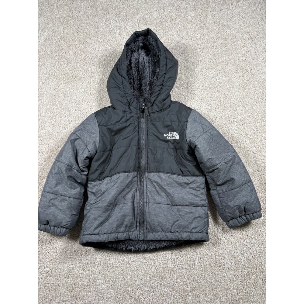 The North Face Infant Black Gray Fleece Lined Hooded Puffer Jacket 18-24M